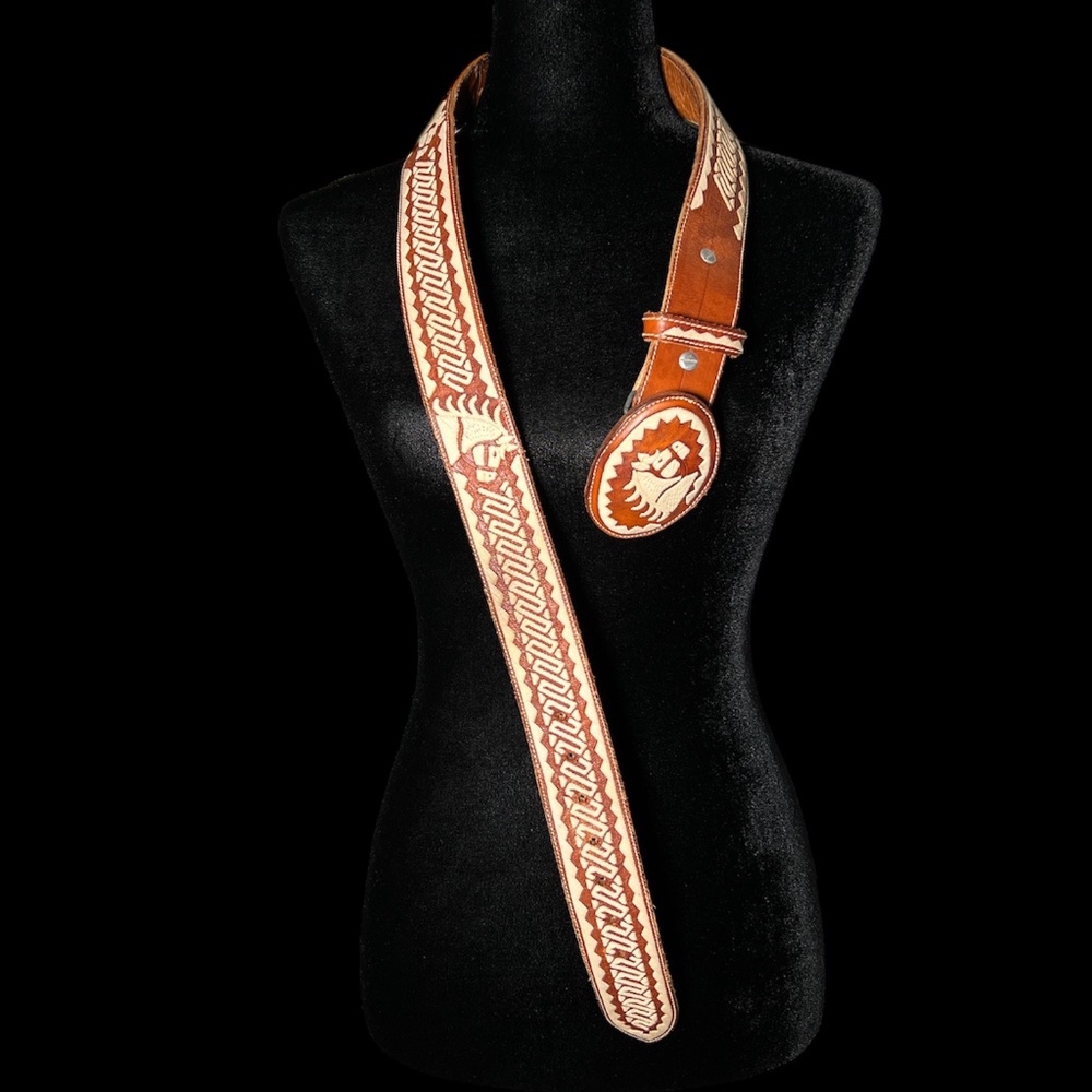 Horse Embroidered Leather Caballero Belt - Size L/XL